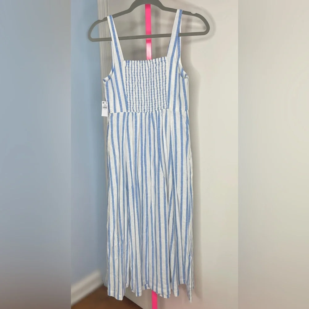 Old Navy Fit & Flare Linen-Blend Blue Stripe Midi Dress size small - Picture 3 of 4